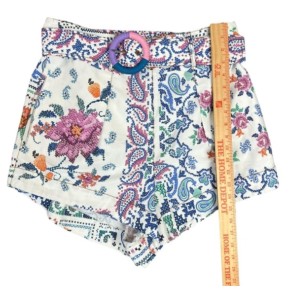 FARM Rio Romantic Bandanas Belted Shorts Large Summer Belted Cotton Paisley Boho - Picture 5 of 8